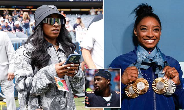 NFL fans claim Simone Biles 'should be STRIPPED of all her medals' for major wardrobe blunder as Olympic gymnast cheers on husband Jonathan Owens