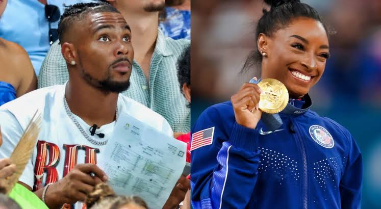 NFL fans claim Simone Biles 'should be STRIPPED of all her medals' for major wardrobe blunder as Olympic gymnast cheers on husband Jonathan Owens