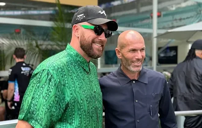 Watch the meeting of two serial winners; Travis Kelce and Zinedin Zidane at the Miami Grand Prix...Legends in every sense of the word