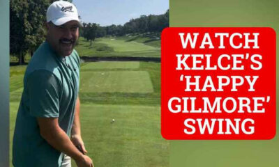 WATCH: Video of Travis Kelce's Happy Gilmore golf swing finally hits internet and Mahomes' reaction is the best part