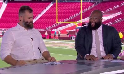 See Jason Kelce’s reaction as wife kindly asks that he try not to say ‘tits’ on national television this week. His reaction is hilarious.