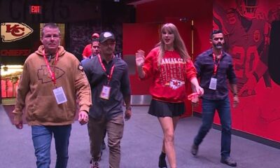 Taylor Swift rocks Chiefs T-shirt dress at Bengals game to support Travis Kelce